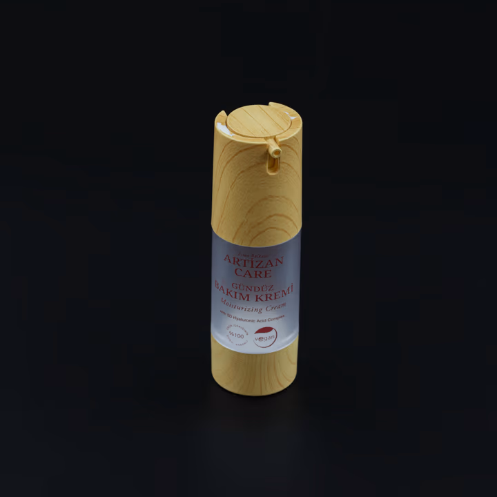 Ahşap görünümlü kapaklı airless şişe