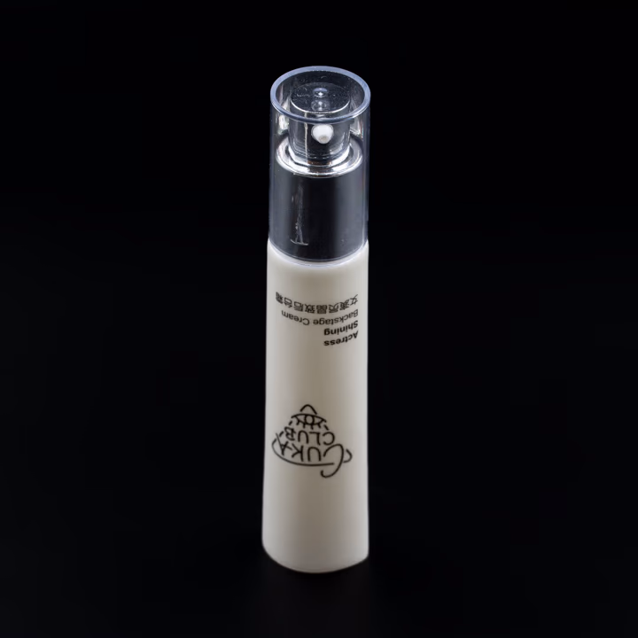 White airless pump tube with silver pump and clear cap